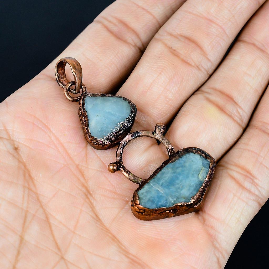 Aquamarine Copper Electroformed Pendant, Handmade Gemstone Pendant Jewelry, Gifts For Wife Brand New Pendant