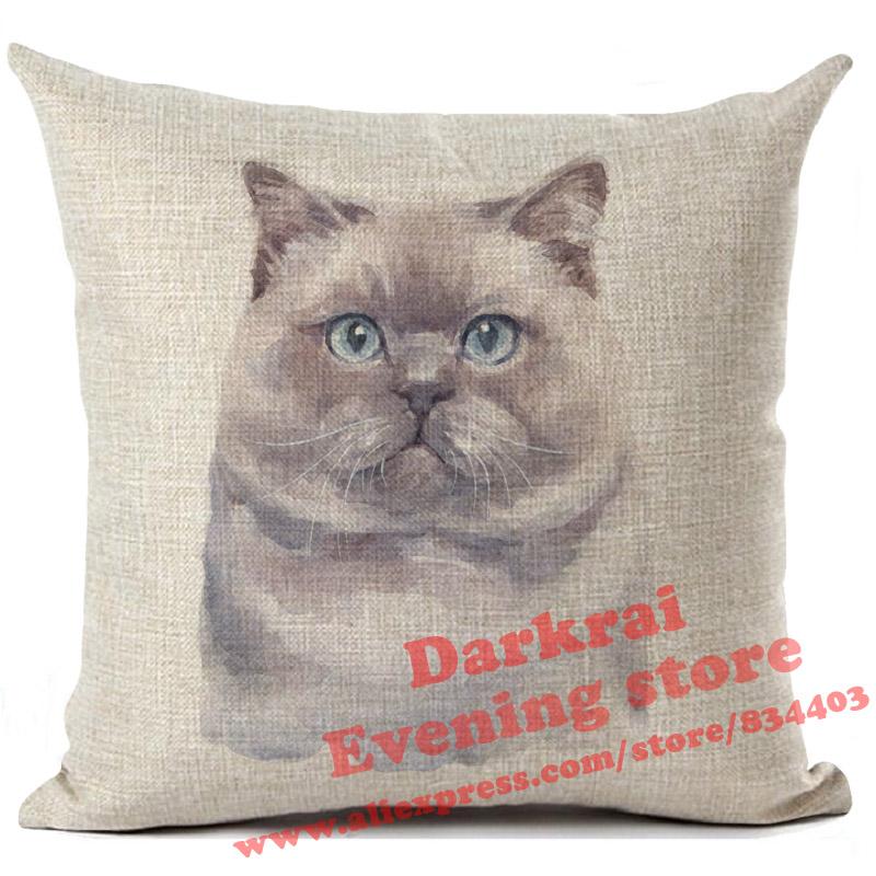 Cushion Cover Watercolor Cute Cat Printed Linen Pillow Cover Car Sofa Decorative Throw Pillows Home Decoration Pillowcase