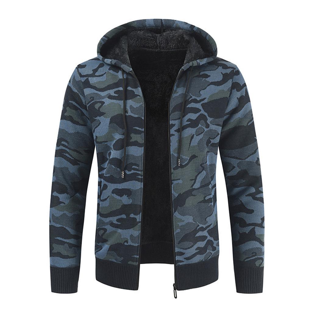 Men's Plush And Thick Camouflage Sweater Men's Clothing Jacket Hooded Cardigan