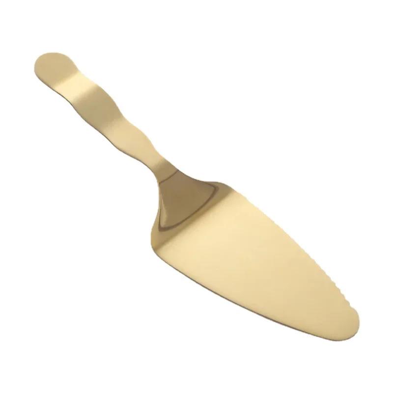 Golden cake spatula Stainless steel cake knife, fork and spoon set mooncake dessert spoon Western pastry baking tools