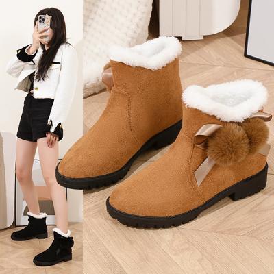 Fashion Autumn and Winter Fashionable and Sweet Women's Velvet Warm Colorful Bow Square Heel Casual Comfortable and Cute Boots