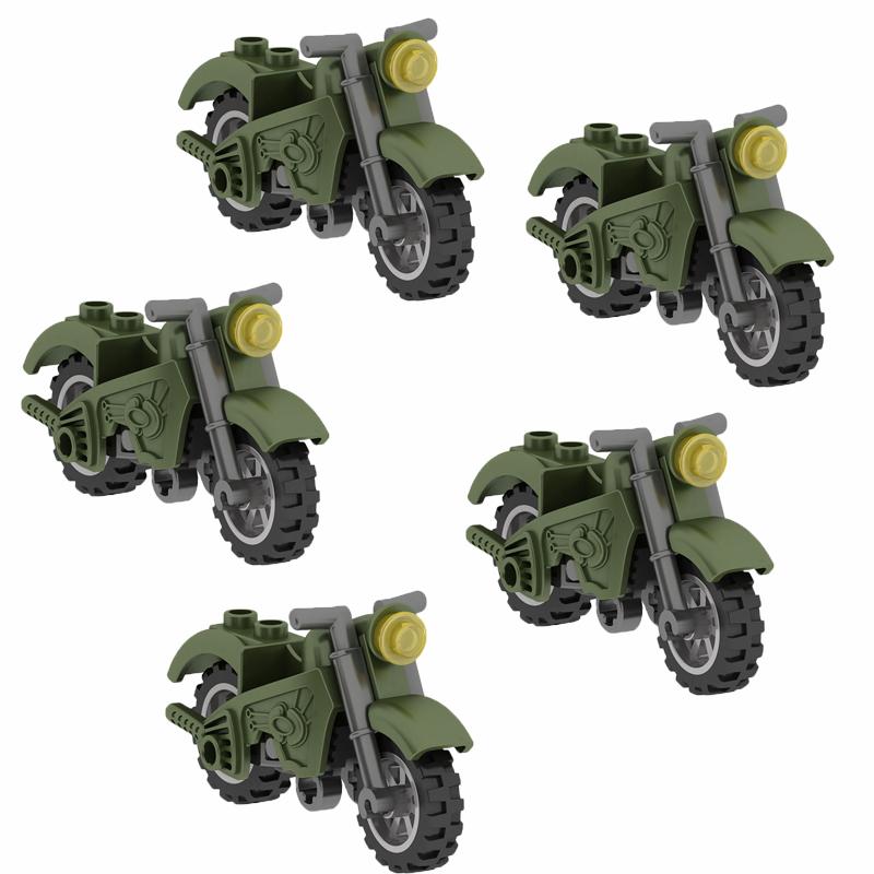 MOC Military War Accessories WW2 Soldier Building Blocks Roadblock Motorcycle Case Container Bag Brick Toy