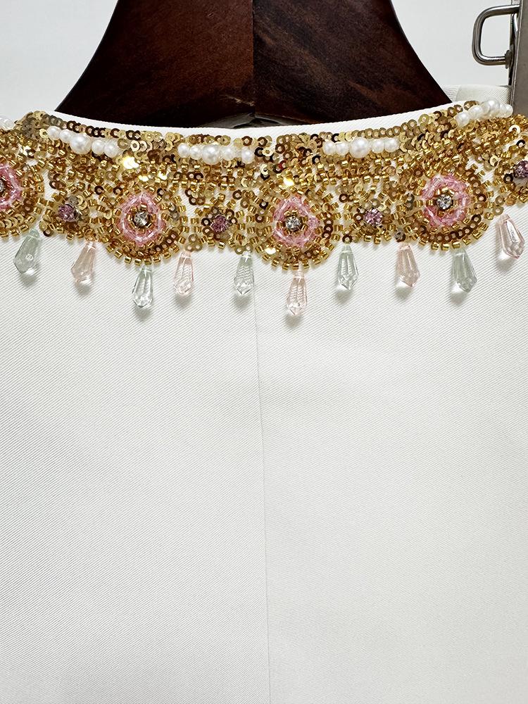 In Stock: 2025 European & American Fashion Embroidered Sequin-Beaded Jacket & Trousers Set