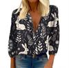 Women's Shirt Button Casual Easter Print Fashion Round Neck Drop Shoulder Seven Sleeve Shirt Top