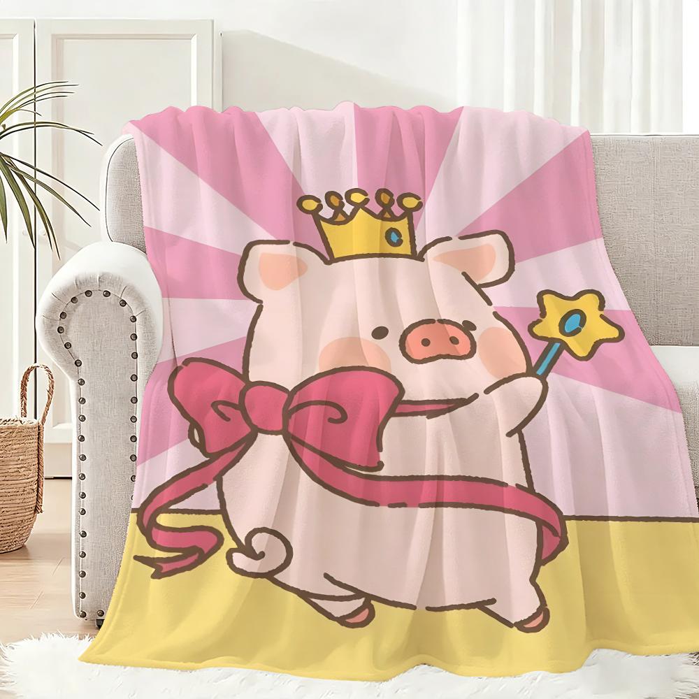 L-lulu Pig Throw Lightweight 240g Flannel Blanket Soft Skin-friendly for Summer Cooling