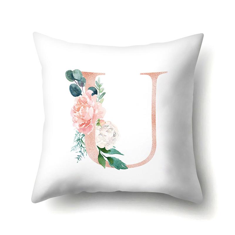 Polyester Pillowcase Home Pink Floral Decorative Print Pillowcase 26 English Letter Cushion Cover