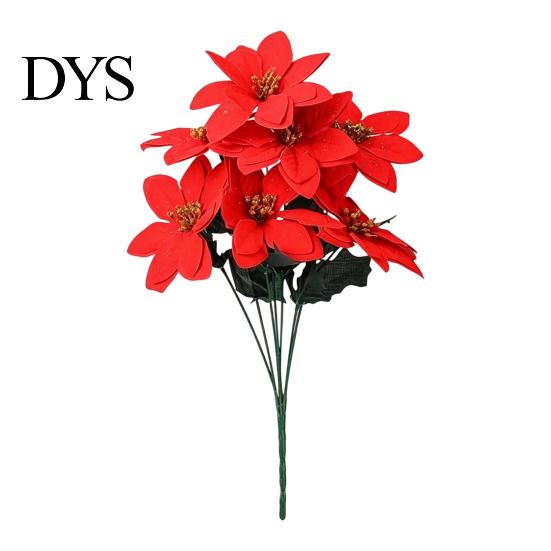 Indoor Holiday Ornament for Mantel Artificial Poinsettia Flowers, Christmas Red Bouquet with Berries, Faux Silk Maintenance Free Plant Decor