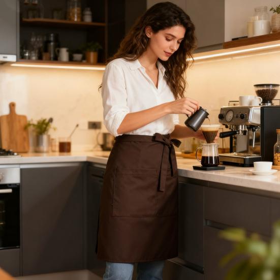 Waiter Half Apron with Large Pockets Waterproof Oil-proof Adjustable Men Women Kitchen Chef Cafe Restaurant Bakery Flower Shop Barista Work Apron