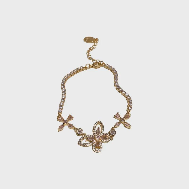 Brățară în stil coreean cu flori de fluture din zircon strălucitoare - bijuterii elegante