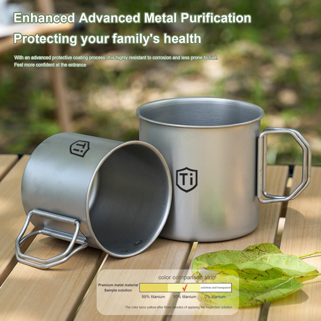 Titanium Alloy Camping Water Cup with Foldable Handle Camping Cups Ultralight Travel Cutlery Picnic Utensils