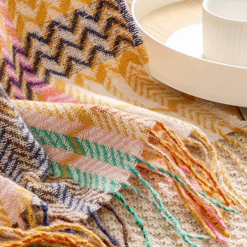 Bohemian Style Plaid Sofa Throw Insulated Weather Snuggly Knit Comfortable Snuggly Blankets For Bed Couch Cover Bedspread Cover Home Office Nap