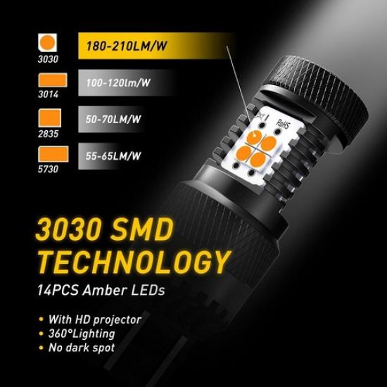 2x 7443 7440 High Power Amber Yellow 14 SMD LED Turn Signal Light Bulbs 14K EXV