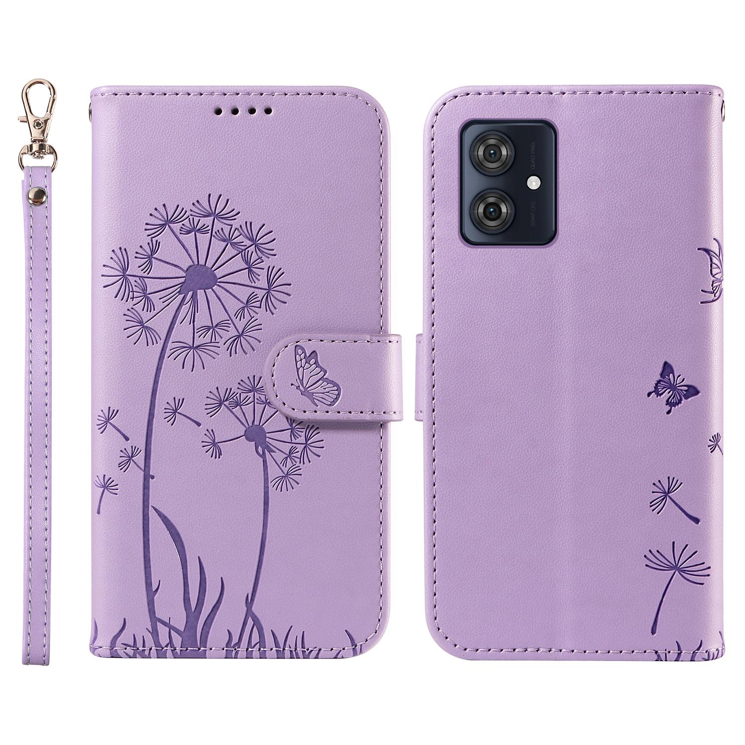 

For Motorola Moto G54 5G Leather Case Wallet Phone Cover Dandelion Imprint Purple