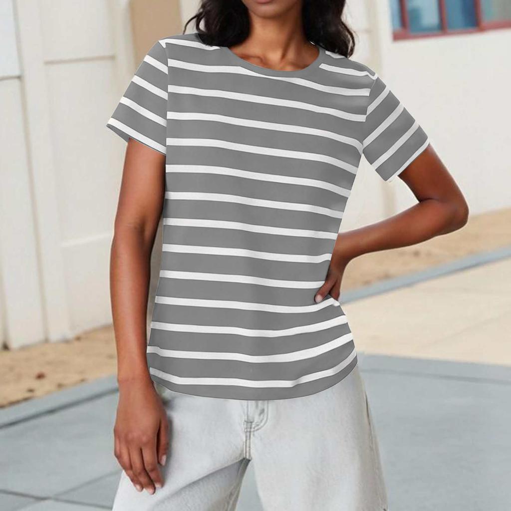 Damen Casual Mode Gestreift Bedrucktes Kurzarmhemd