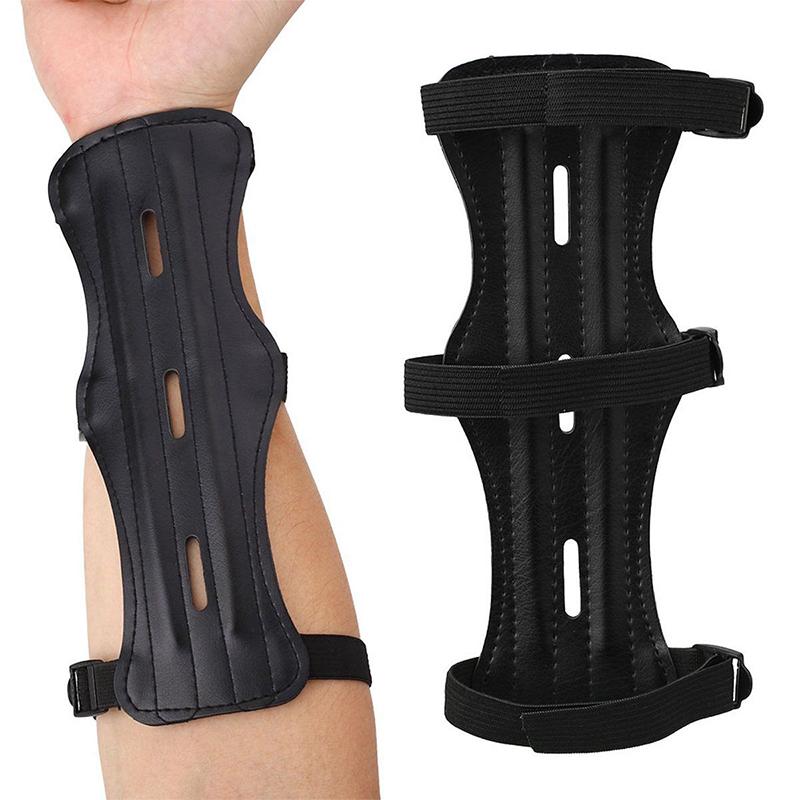 Sports Archery Arm Guard Protect Bow Black Faux Leather Forearm Useful