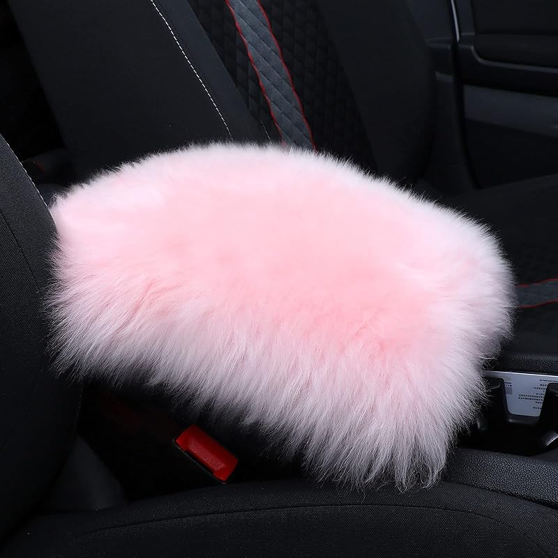 Frienda Furry Armrest Cover Auto Center Console Cover Car Soft Console Pad, Real Sheepskin Wool Soft Fluffy Auto Center Armrest Pad For Most Car