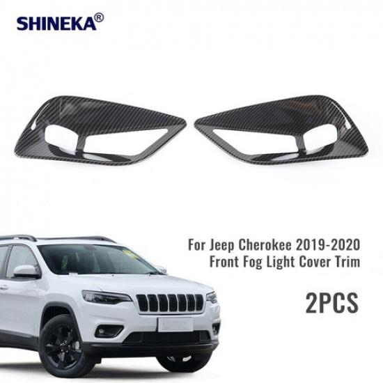For Jeep Cherokee 2019+ Carbon Front Fog Light Lamp Cover Trim Bezel Accessories