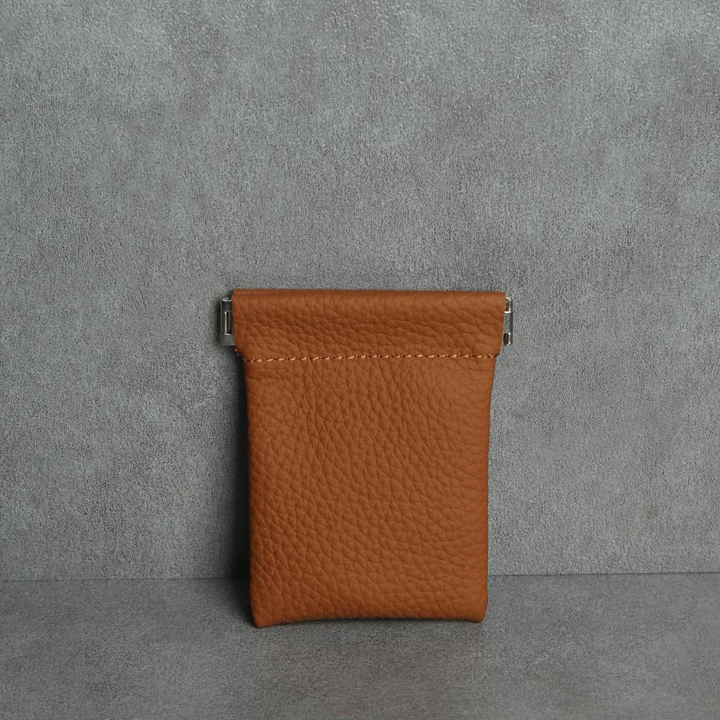 Top Layer Cowhide Earphone & Data Cable Storage Bag with Card Holder & Spring Clip Coin Purse