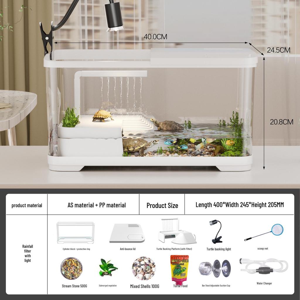 Turtle Tank with Basking and Climbing Platforms, Ecological Rearing Box, with Integrated Filter for Easy Maintenance