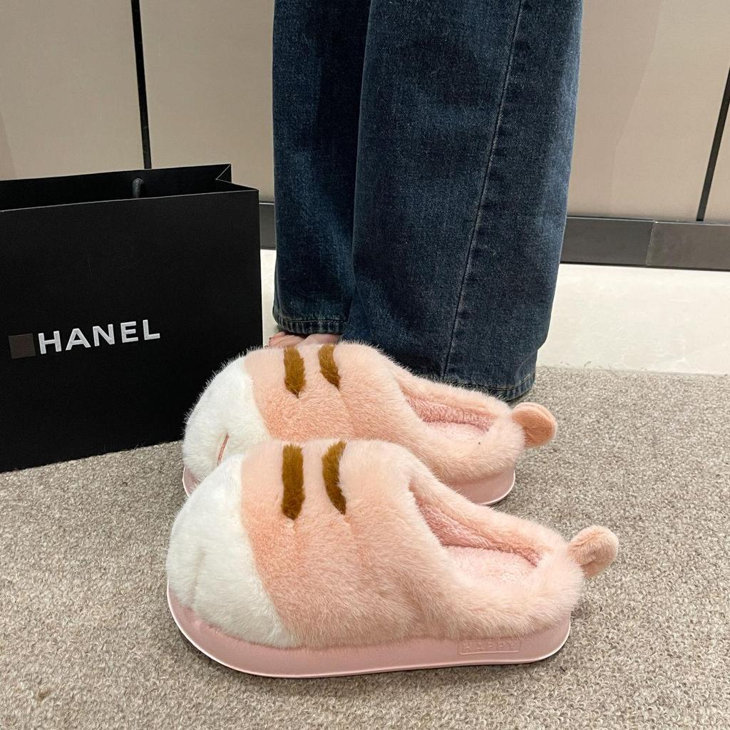 3D Cat Paw Plush Slippers Slip-on House Shoes Comfortable Furry Paw Couple Slippers Winter Soft Warm Slippers for Indoor Bedroom