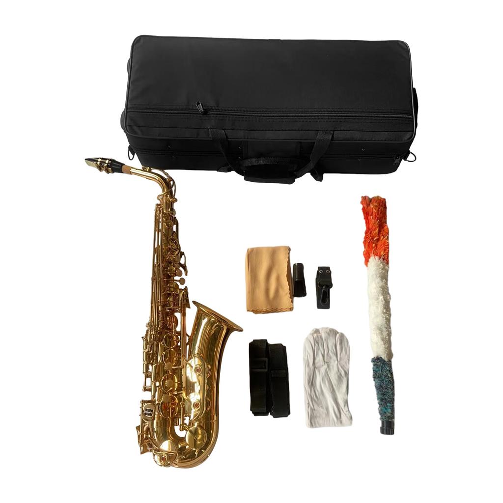 Golden Eb Alto Saxophone Sax Brass Body White Shell Keys Woodwind Instrument with Carry Case Gloves