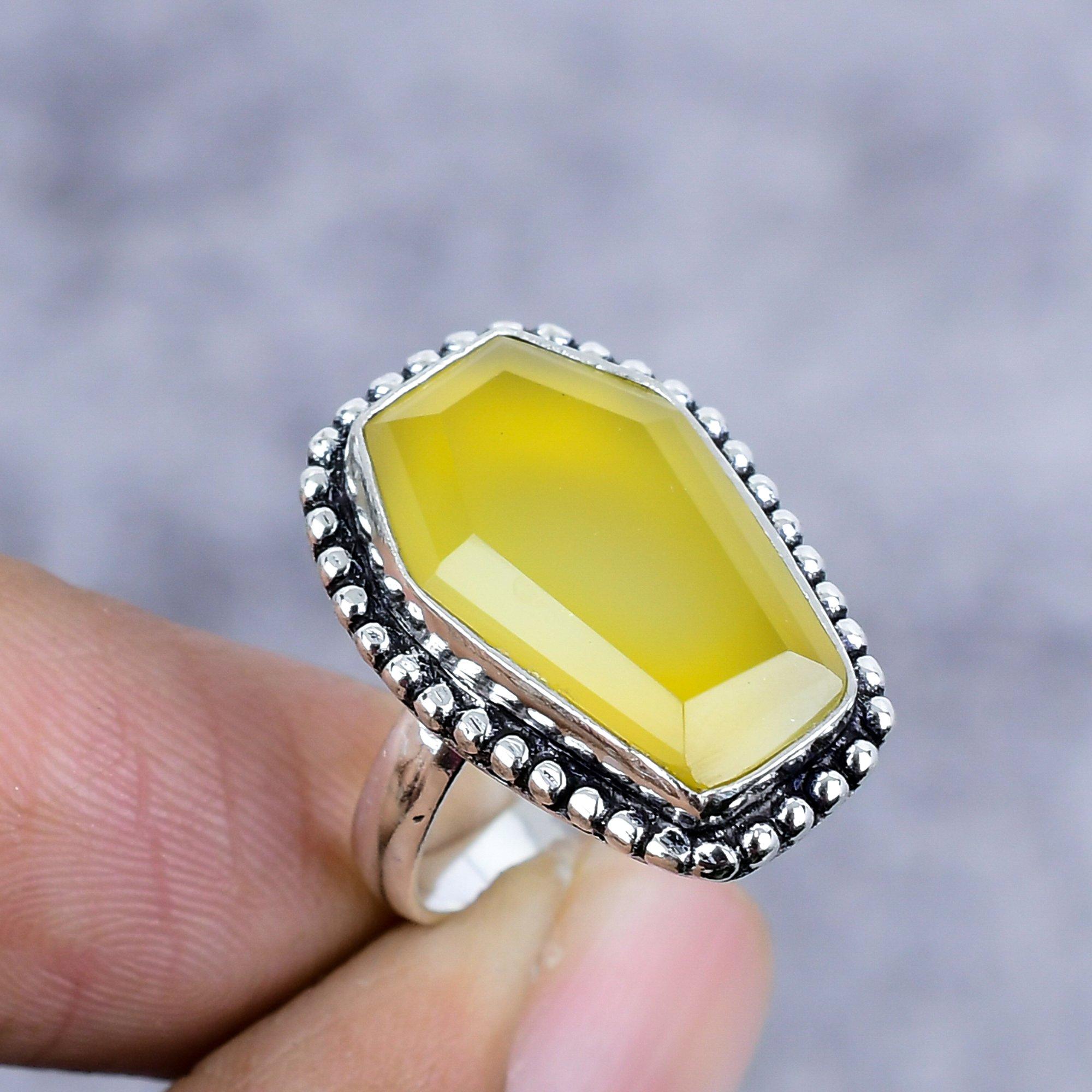 

Yellow Onyx Gemstone Handmade 925 Sterling Silver Jewelry Ring Size 7 M-2618
