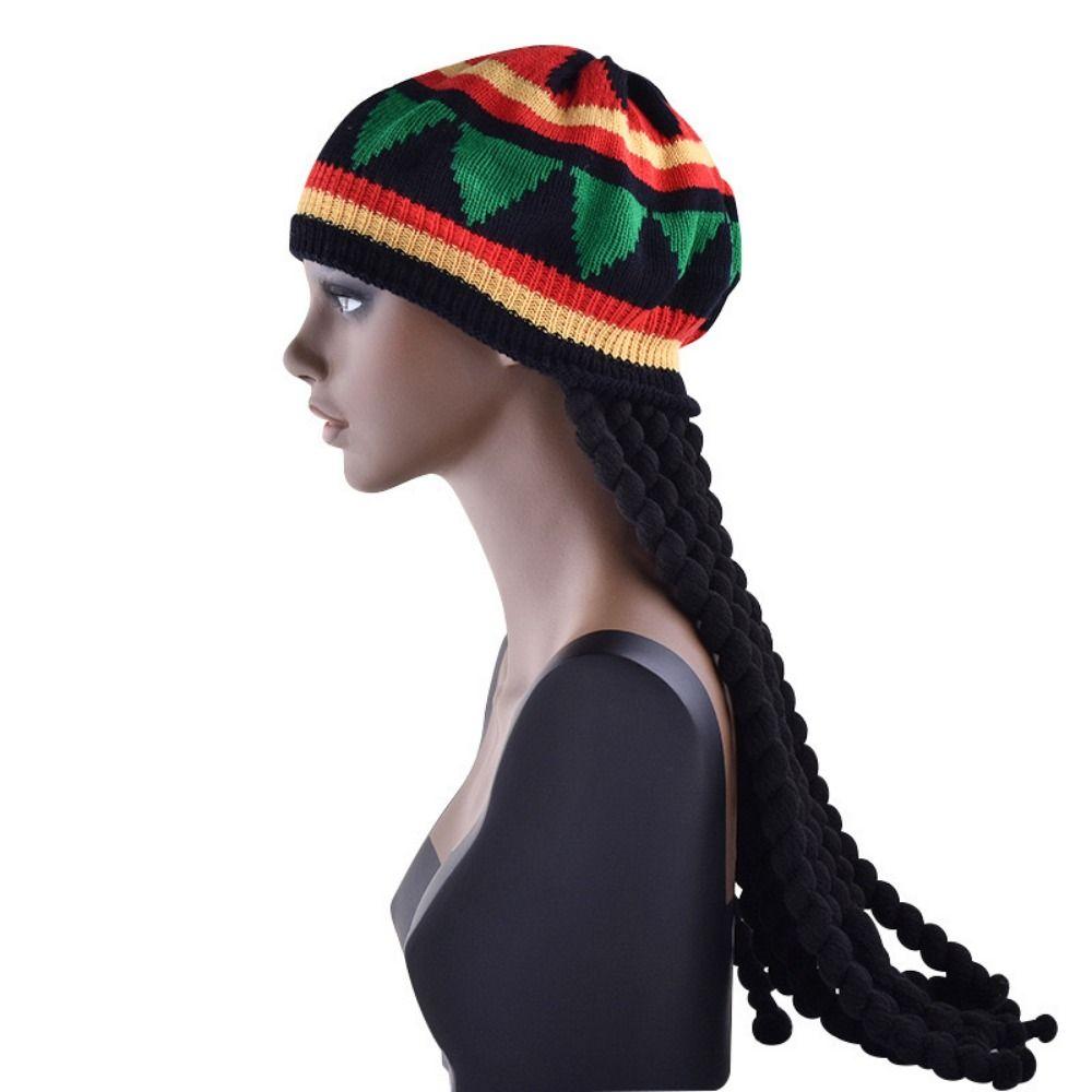 Crochet Unisex Knitted Braid Hat Bright Colors False Wig Braids Hat Colorful Hippie Beret  Winter