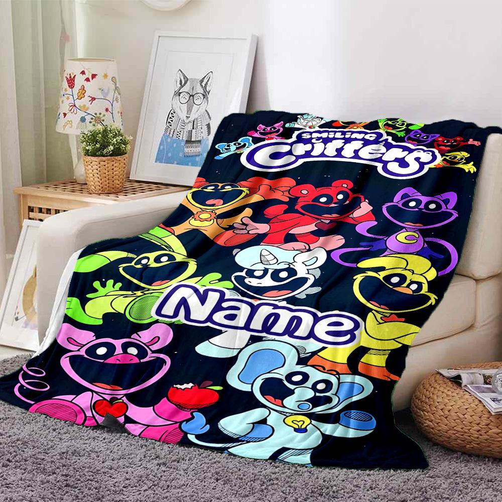 Customiz Name Personality Smiling Critters Blanket Soft &Warm Sofa Office Bed Travel Lunch Break Blanket, Gift Suitable All Seasons