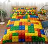 Bettwäscheset mit Spielzeug-Print, gepunktete Bausteine, Bettbezug, Bettdecke für Kinder und Jungen, bunte Ziegel, Spielbettwäsche, Bettbezug-Set