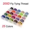Bimoo 25pcs Assorted 200D Fly Tying Thread for Size 6-14 Flies Fly Fishing Lure Making Material & Bi-ceramic Tip Bobbin Holder