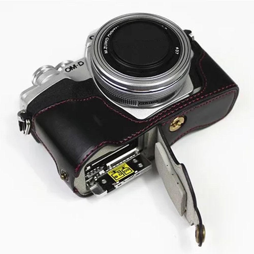 For Olympus OM-D E-M10 Mark IV Camera Case Leather Bottom Case Easy To Replace Battery