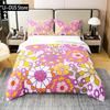 Vintage Floral Pure Cotton Duvet CoverRetro Comforter CoverColorful Daisy Bedding Set with 2 Pillow Sham Full Size 3 Pieces