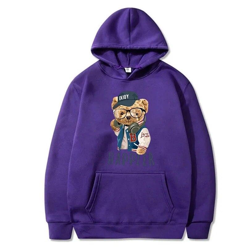2024 New Trendy Fun Teddy Bear Hooded Casual Shirt Men's Fashion Sports Shirt Loose Street Multi Color Sports Shirt