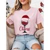 Drinking Christmas T‑shirt Funny Cheers Wine Graphic T-Shirts Short Sleeve Tee Casual Xmas Holiday Tops Gift for Wine Lovers