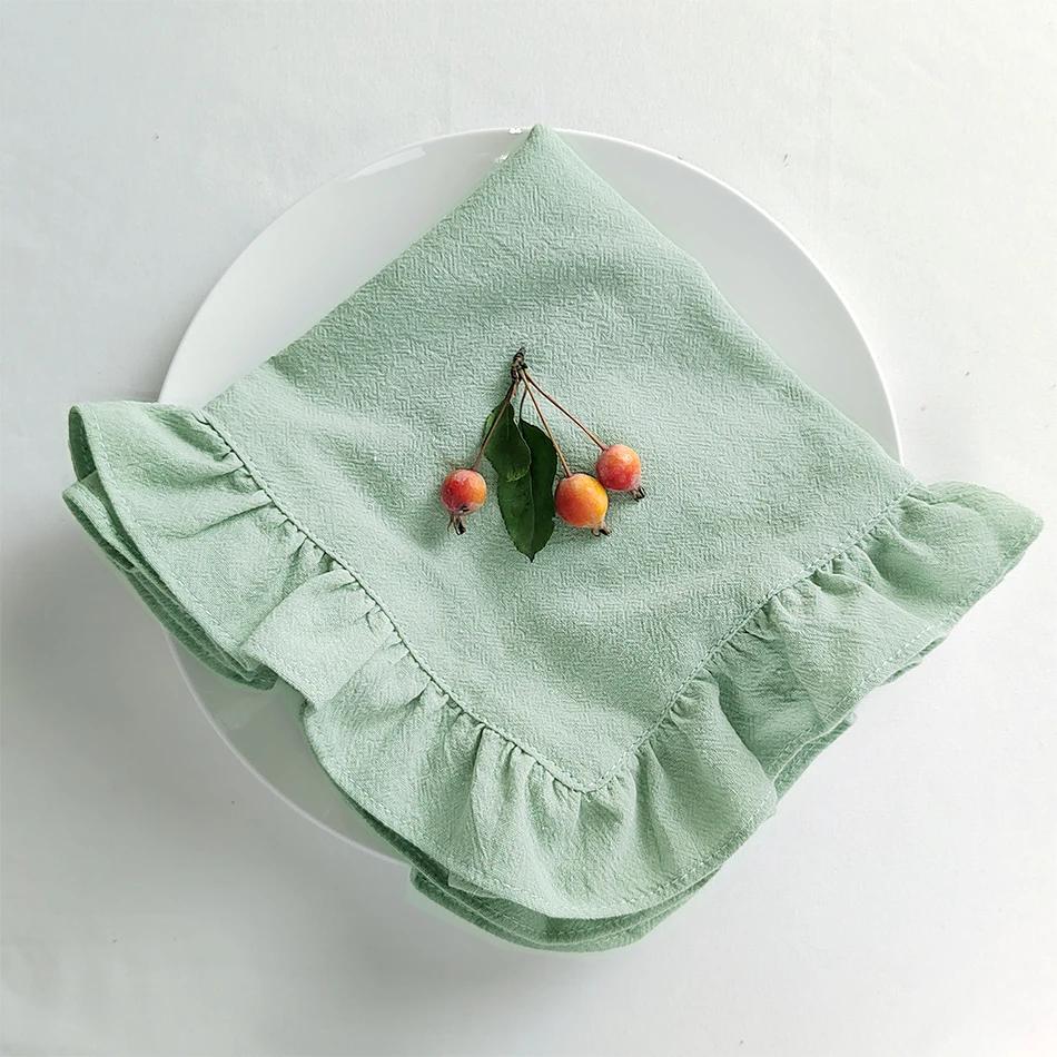 4 buc Șervețele de pânză 35x50cm Volane Bumbac moale lucrat manual pentru cină Șervețele de pânză Petreceri Nunți Decorare Prosop de ceai Vintage 4PCS-35X50cm lumina de culoare verde