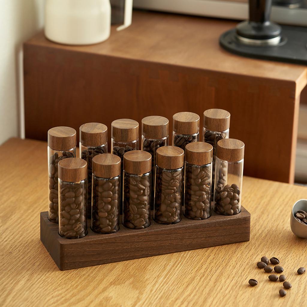 2026 Coffee Bean Sub-packaging Bottle, Sealed Glass Storage Jar with Wooden Lid, Storage Ornament Display Rack