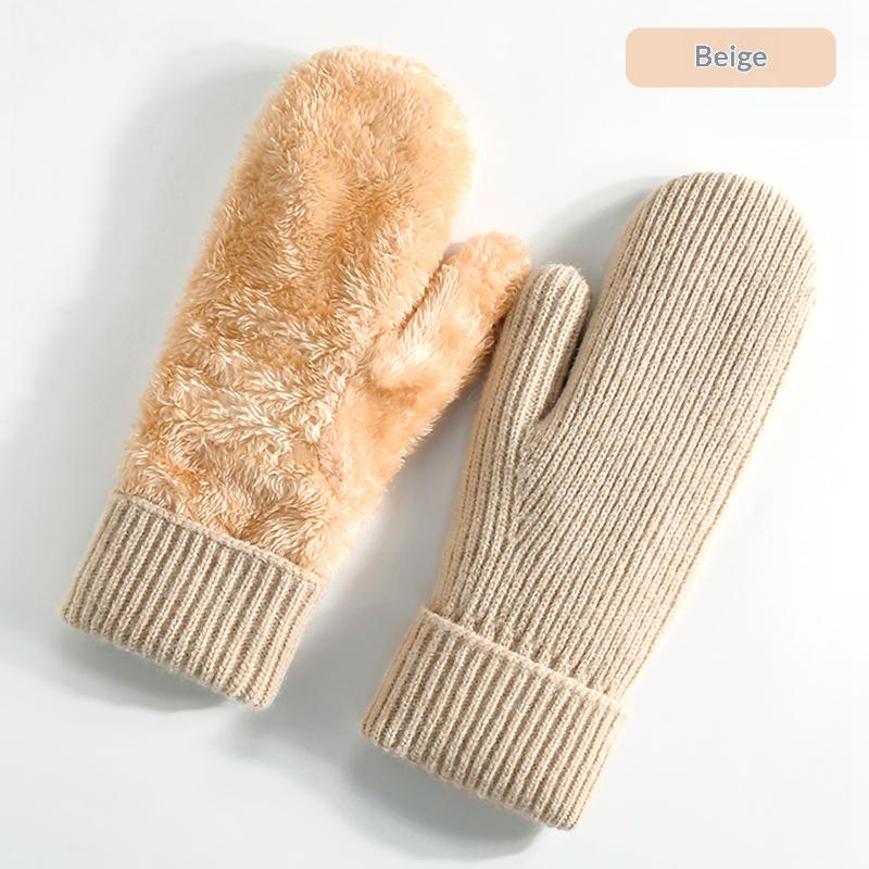 New Knitted Gloves Winter Double Layer Velvet Thickened Warm Cover Gloves Finger Gloves
