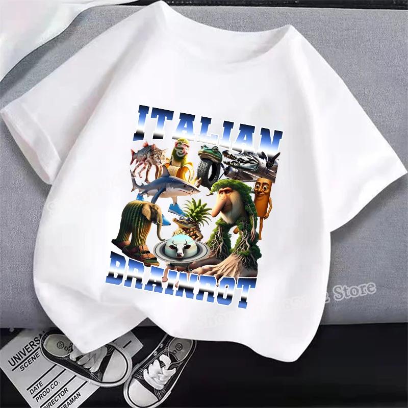 Italské Brainrot Tričko Tung Tungtung Sahur Kreslené Anime Potisk Oblečení Kulatý Výstřih Základní Chlapecké Top Savé Ležérní Košile Dárek