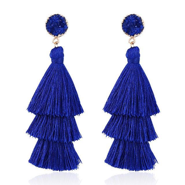 Fashion long multi-layer fringed earrings, simple temperament, Bosnian style earrings, women s batch синий