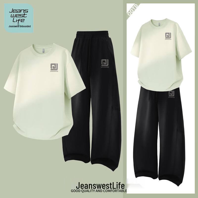 JEANSWEST LIFE Men s Cotton Breathable T-Shirt  Casual Pants Set L