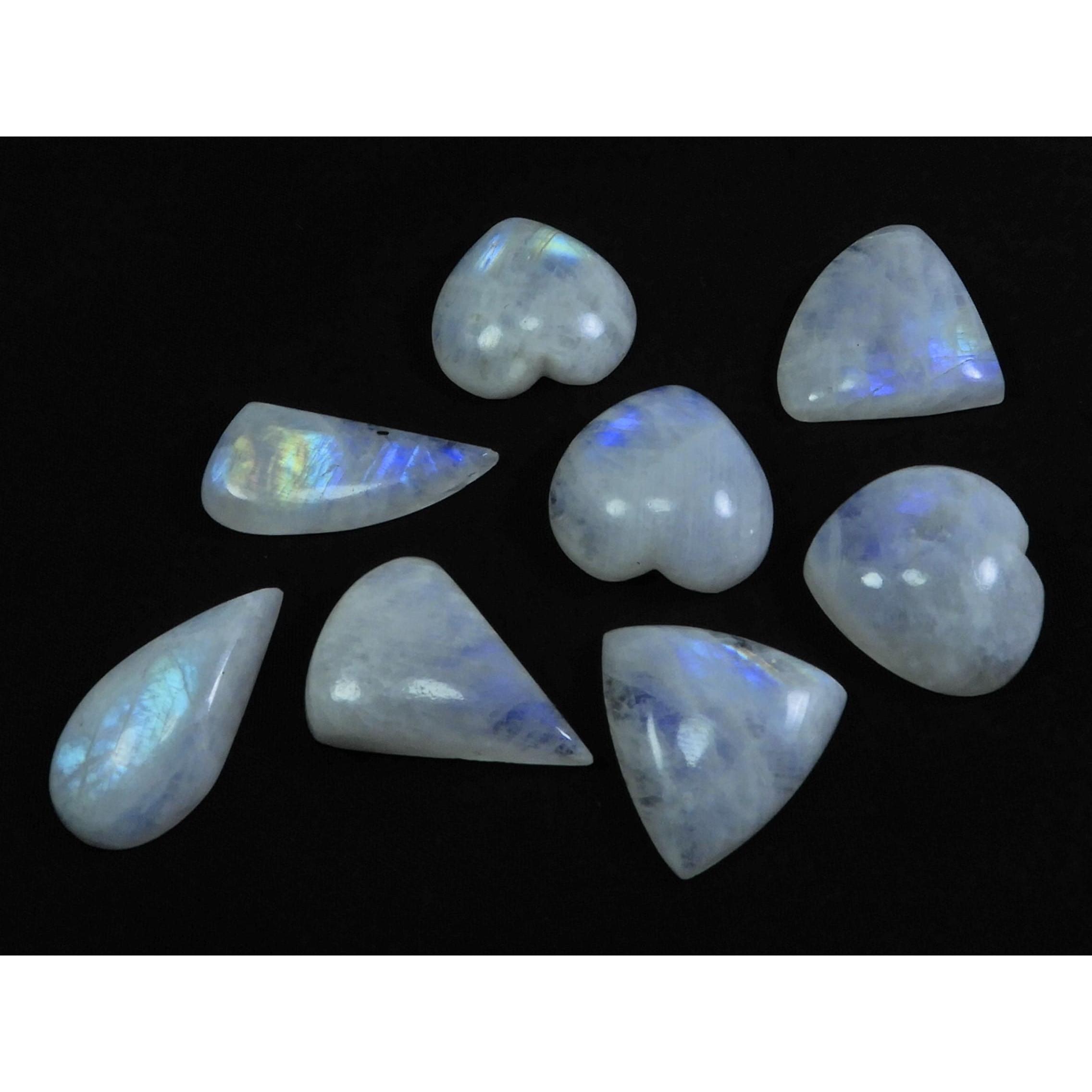 

19X19-17X24MM Natural Rainbow Moonstone Fancy Cabochon 8Pcs. Gemstone 140Cts C-14