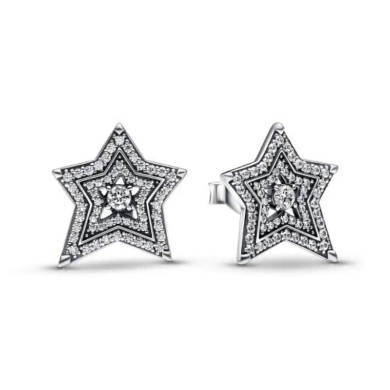 New 925 Sterling Silver Star Moon Earrings for Women Sparkling Zircon Ear Studs Luxury Romantic Fine Jewelry Gift for Girl
