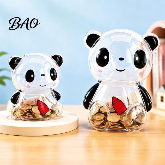 Plastic Piggy Bank Clear Panda for Kids, Cash Coin Bank, Money Saving Jar Box Decoration, Christmas Birthday Girls Boys Durable