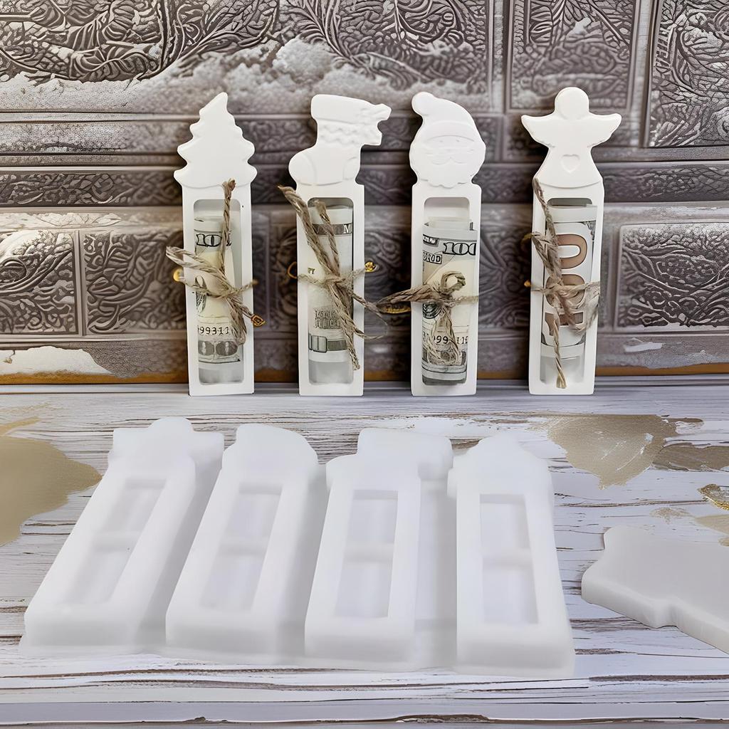 Silicone Money Holder Mold 4-Cavity Christmas Ornament Moulds Quick Demolding Cash Holder Mold For Holiday Gathering Home