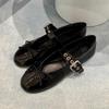 Sheepskin version~ French design belt buckle flat bottom shallow mouth single shoes women's bow round head Mary Jane shoes women's shoes
