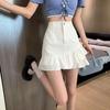 No Pattern Denim Mini Skirt With Ruffled Hem For Casual And Party Outfit