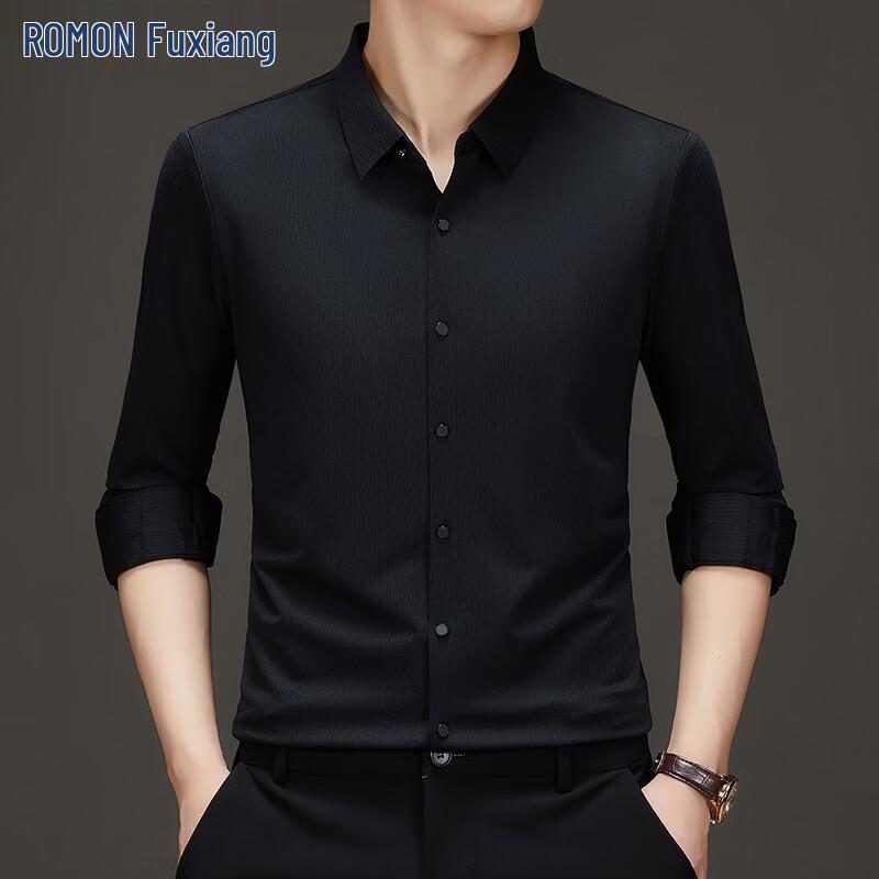 Romon Men s Casual Long-Sleeve Jacquard Shirt L