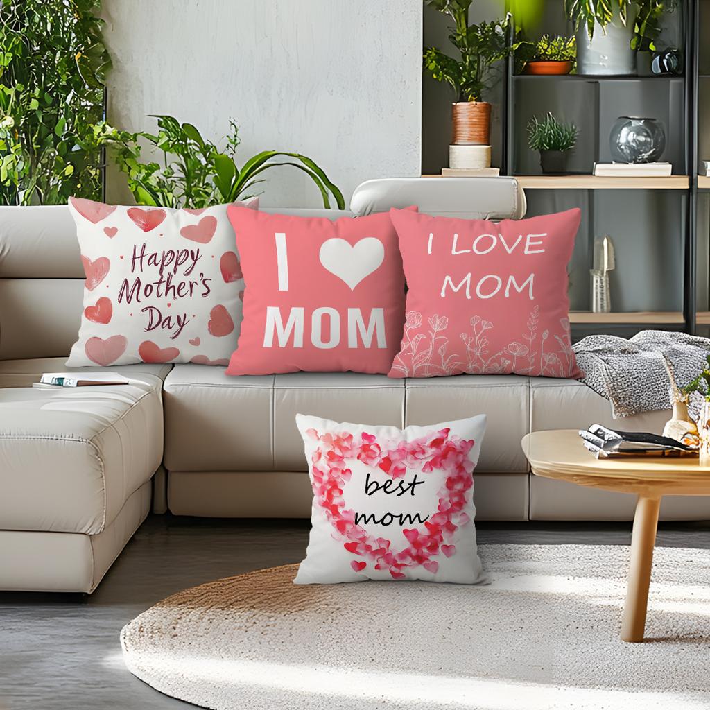 Home Decor I Love Mom Heart-themed Cushion Covers Pattern Cushion Cover Suitable for Sofa Bedroom Car Pillow Cover
