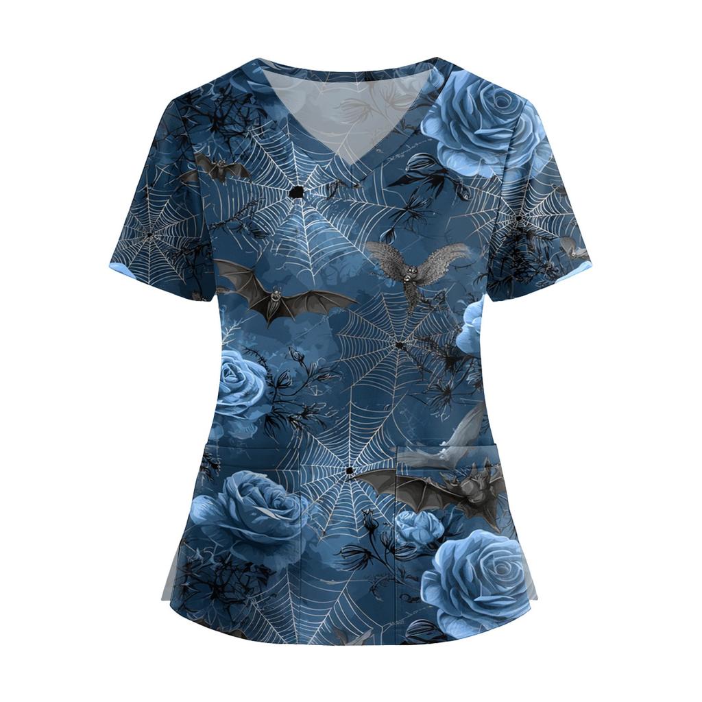 Dámská móda Overal s krátkým rukávem a výstřihem do V s kapsami Potisk Topů Oblečení