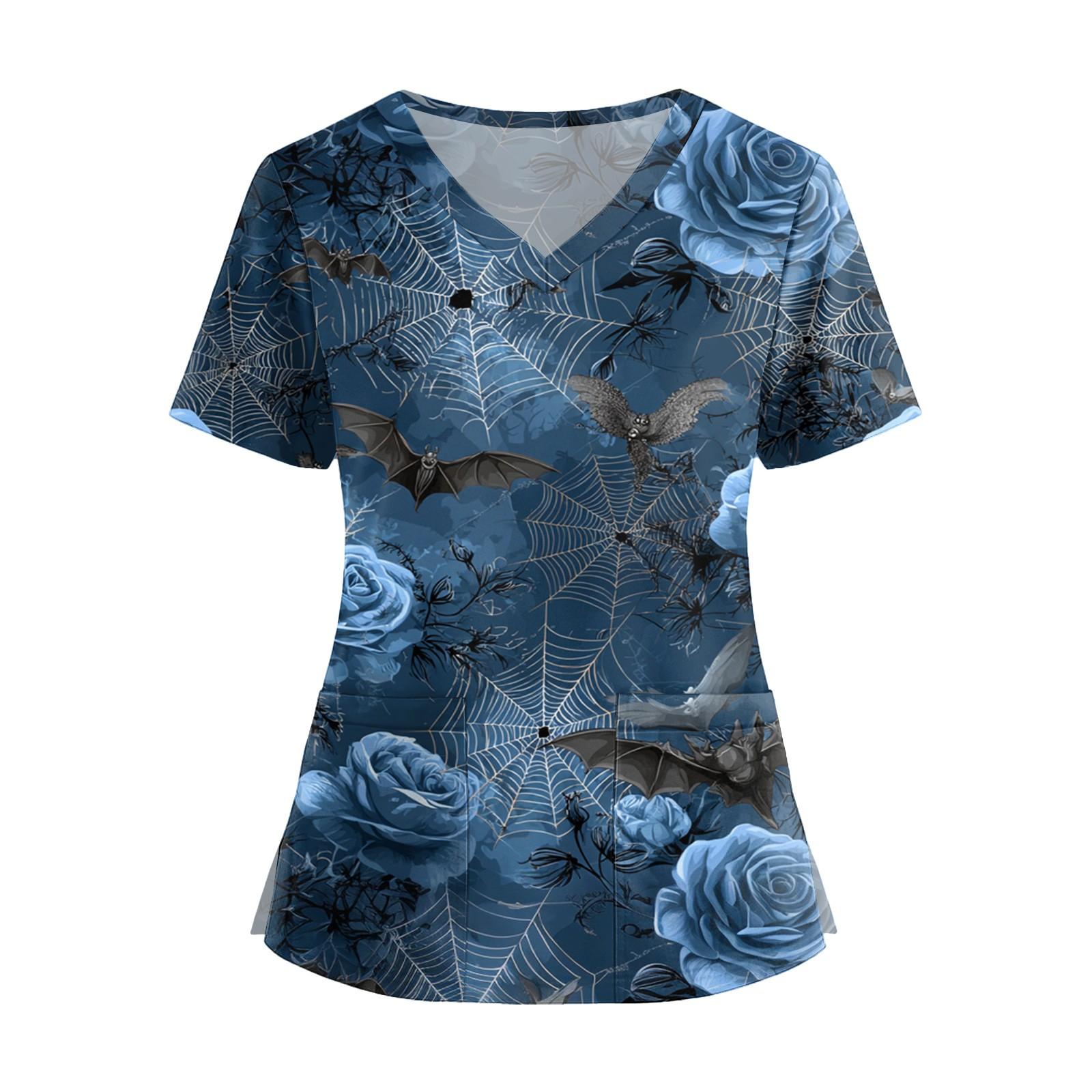 

Женская мода V-образный вырез короткий рукав комбинезон с карманами принт топы одежда M